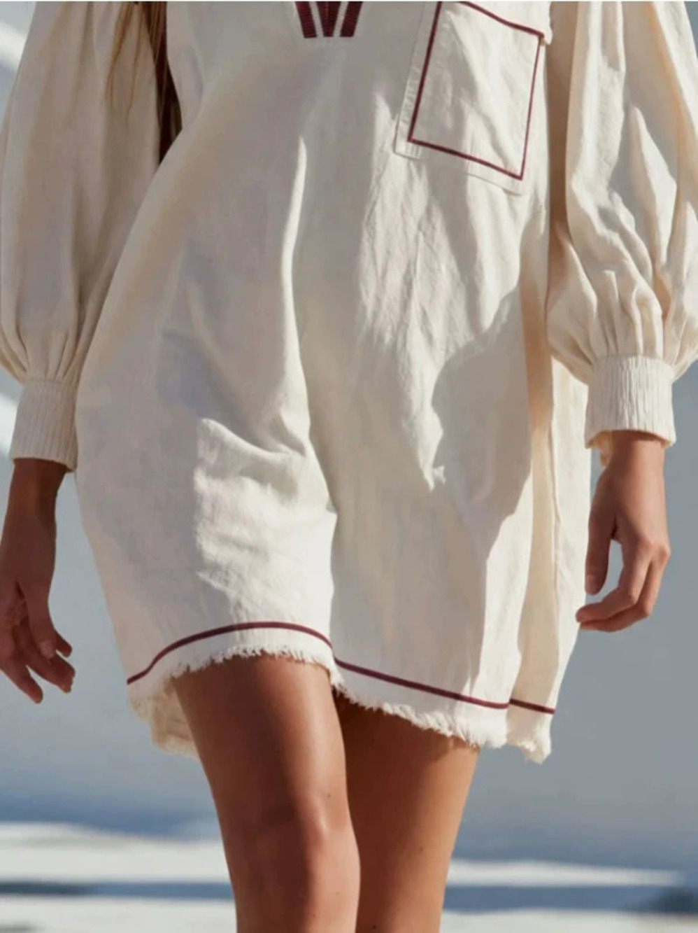 Women Retro Color Block White Long Sleeve Mini Dress Casual
